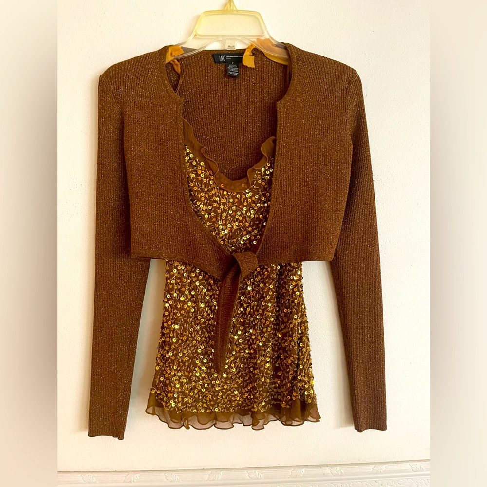 Created by INC, A Beautiful Camisole with matching cropped, tie sweater,  XS